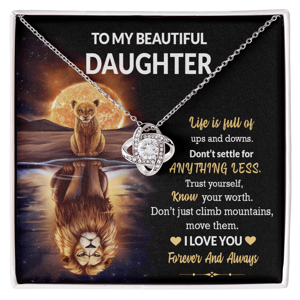 Gift For Beautiful Daughter - Life Is Full Of Ups And Downs - Love Knot Necklace Message Card Gift From Mom, Dad, Father, Mother For Birthday, Graduation, Wedding