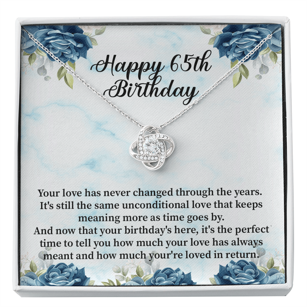 Happy 65th Birthday - Love Knot Necklace Message Card