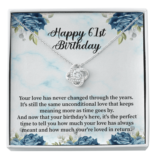 Happy 61st Birthday - Love Knot Necklace Message Card