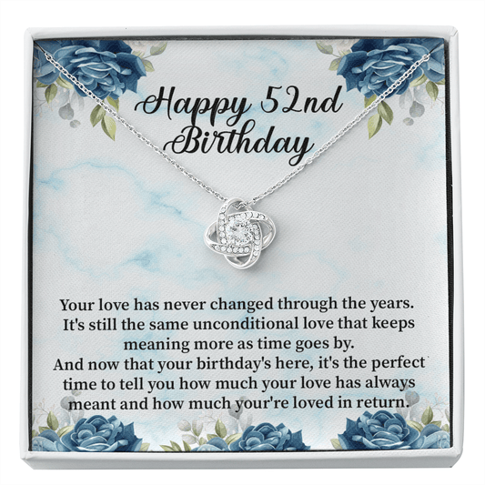 Happy 52nd Birthday - Love Knot Necklace Message Card