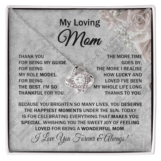 Loving Mom - Thank You for Being My Guide - Love Knot Necklace Message Card - Lovely Gift for Mom Mother's Day Birthday from Daughter Son