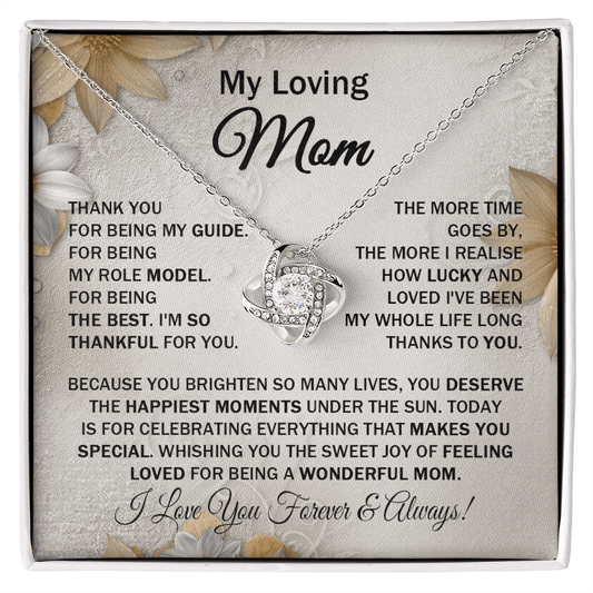 Loving Mom - Thank You for Being My Guide - Love Knot Necklace Message Card Gift for Mom Mother's Day Birthday from Daughter Son Family Ocasion