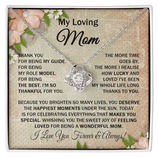 Nice Loving Mom - Thank You for Being My Guide - Love Knot Necklace Message Card Gift for Mom Mother's Day Birthday from Daughter Son