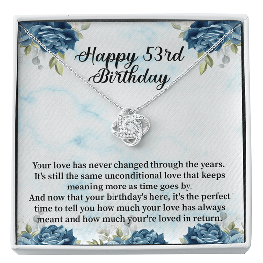 Happy 53rd Birthday - Love Knot Necklace Message Card