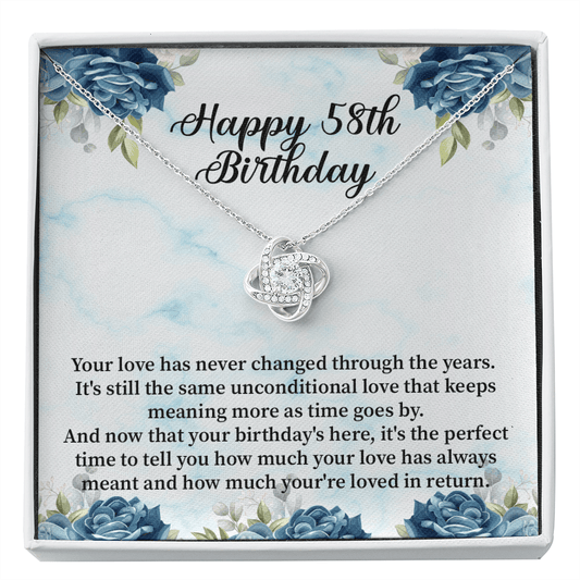 Happy 58th Birthday - Love Knot Necklace Message Card