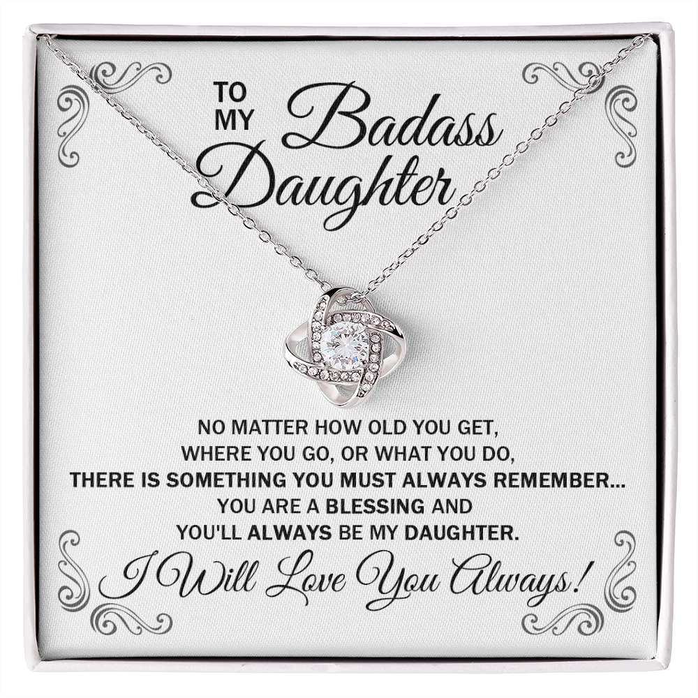 Graduation Gift for Daughter, To My Badass Daughter Love Knot Necklace Gift Set, Necklaces For Women, Gift From Mom, Father, Birthday Message Card Gift
