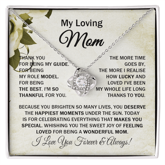 Loving Mom - Thank You for Being My Guide - Love Knot Necklace Message Card - Amazing Gift for Mom Mother's Day Birthday from Daughter Son