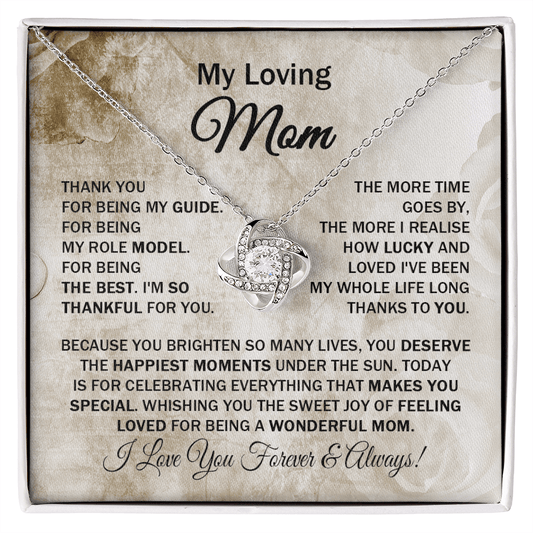 Loving Mom - Thank You for Being My Guide - Love Knot Necklace Message Card Gift for Mom Mother's Day Birthday from Daughter Son Sister
