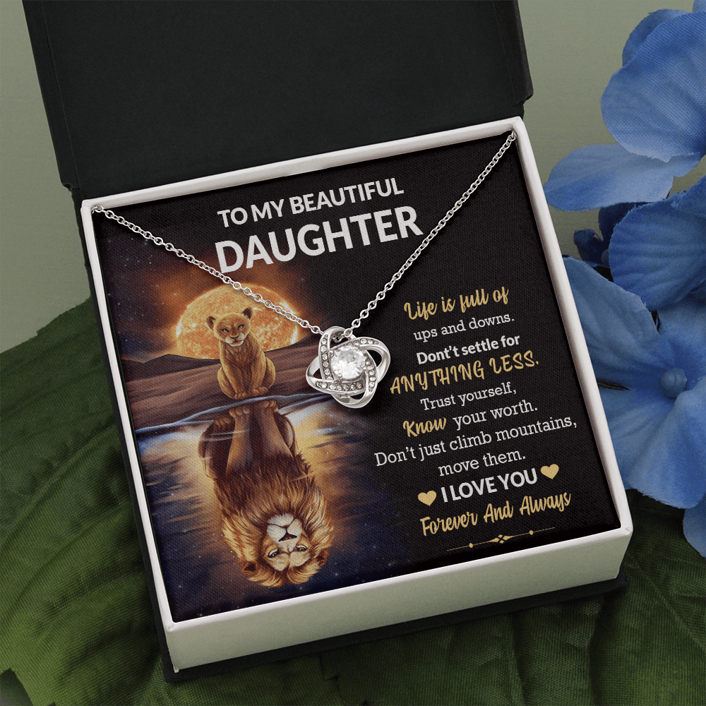 Gift For Beautiful Daughter - Life Is Full Of Ups And Downs - Love Knot Necklace Message Card Gift From Mom, Dad, Father, Mother For Birthday, Graduation, Wedding