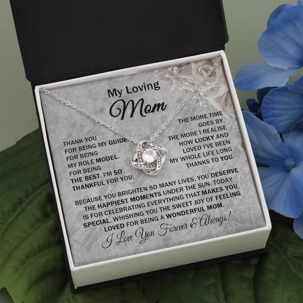 Loving Mom - Thank You for Being My Guide - Love Knot Necklace Message Card - Lovely Gift for Mom Mother's Day Birthday from Daughter Son