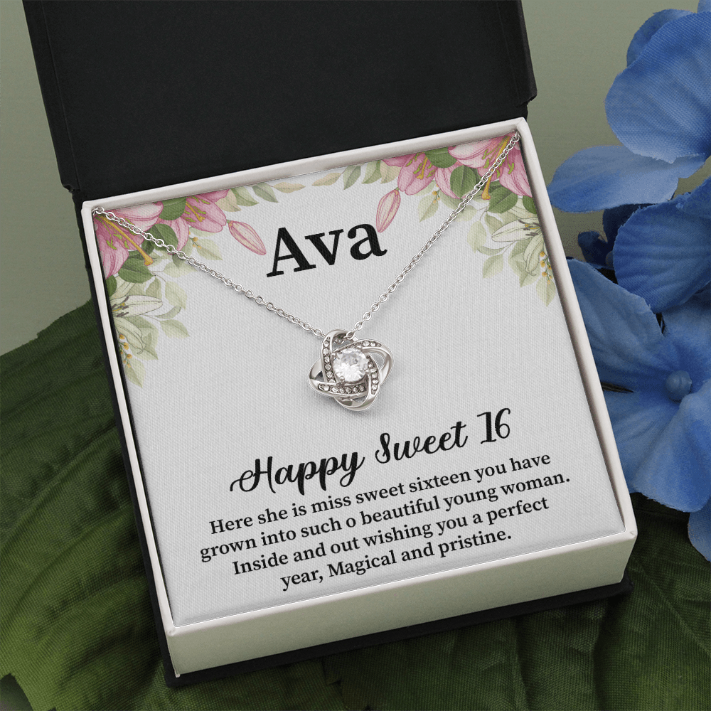 Ava - Personalized Birthday Love Knot Necklace Message Card