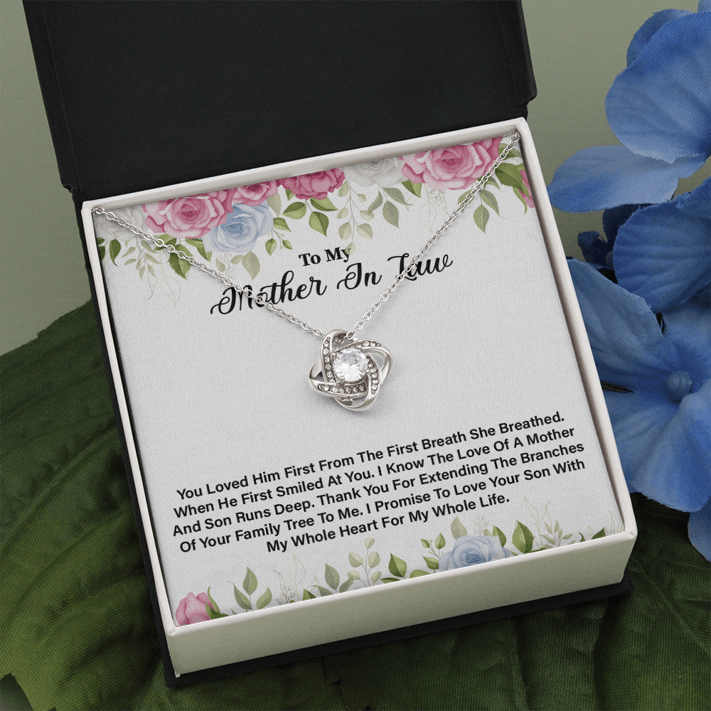 Mother In Law - You Loved Him First Love Knot Necklace Message Card