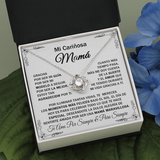 My Loving Mom - Gracias Por Ser Mi Guia - Love Knot Necklace Message Card For Mother's Day Gift