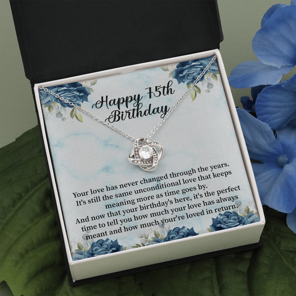 Happy 75th Birthday - Love Knot Necklace Message Card