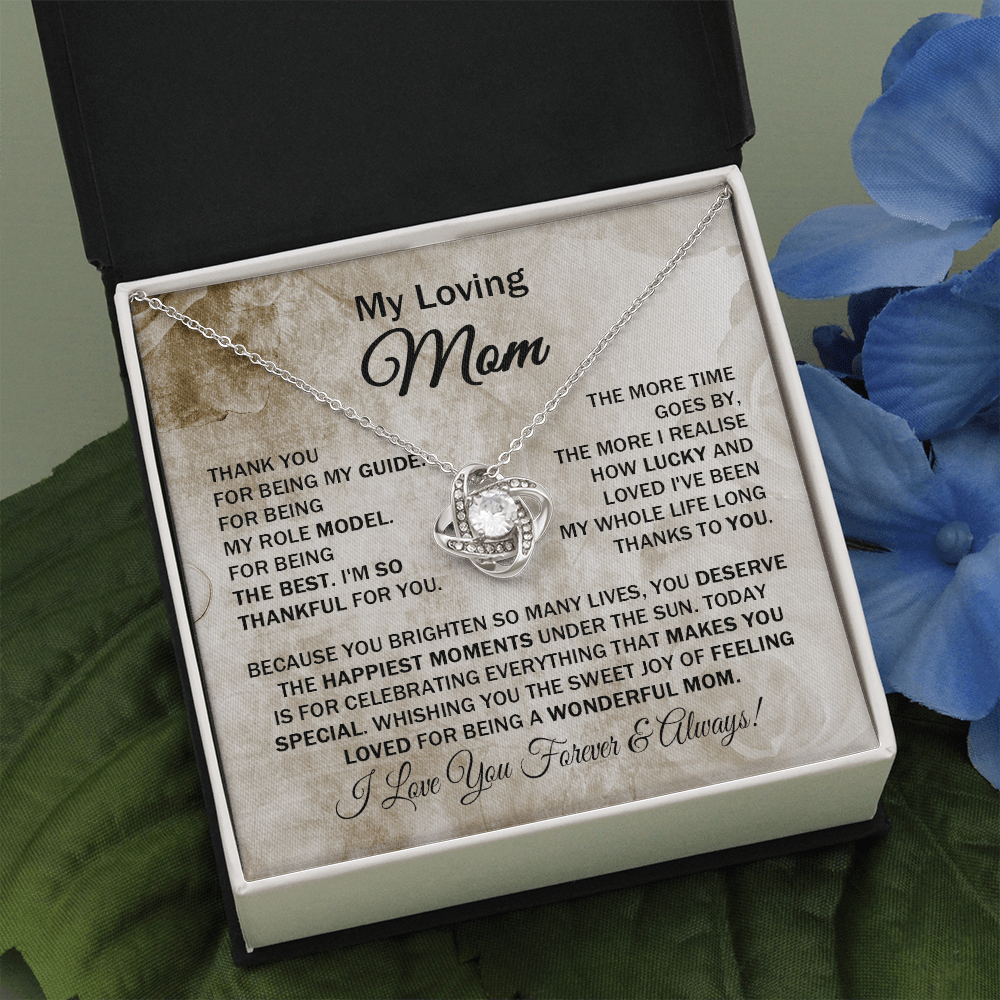 Loving Mom - Thank You for Being My Guide - Love Knot Necklace Message Card Gift for Mom Mother's Day Birthday from Daughter Son Sister