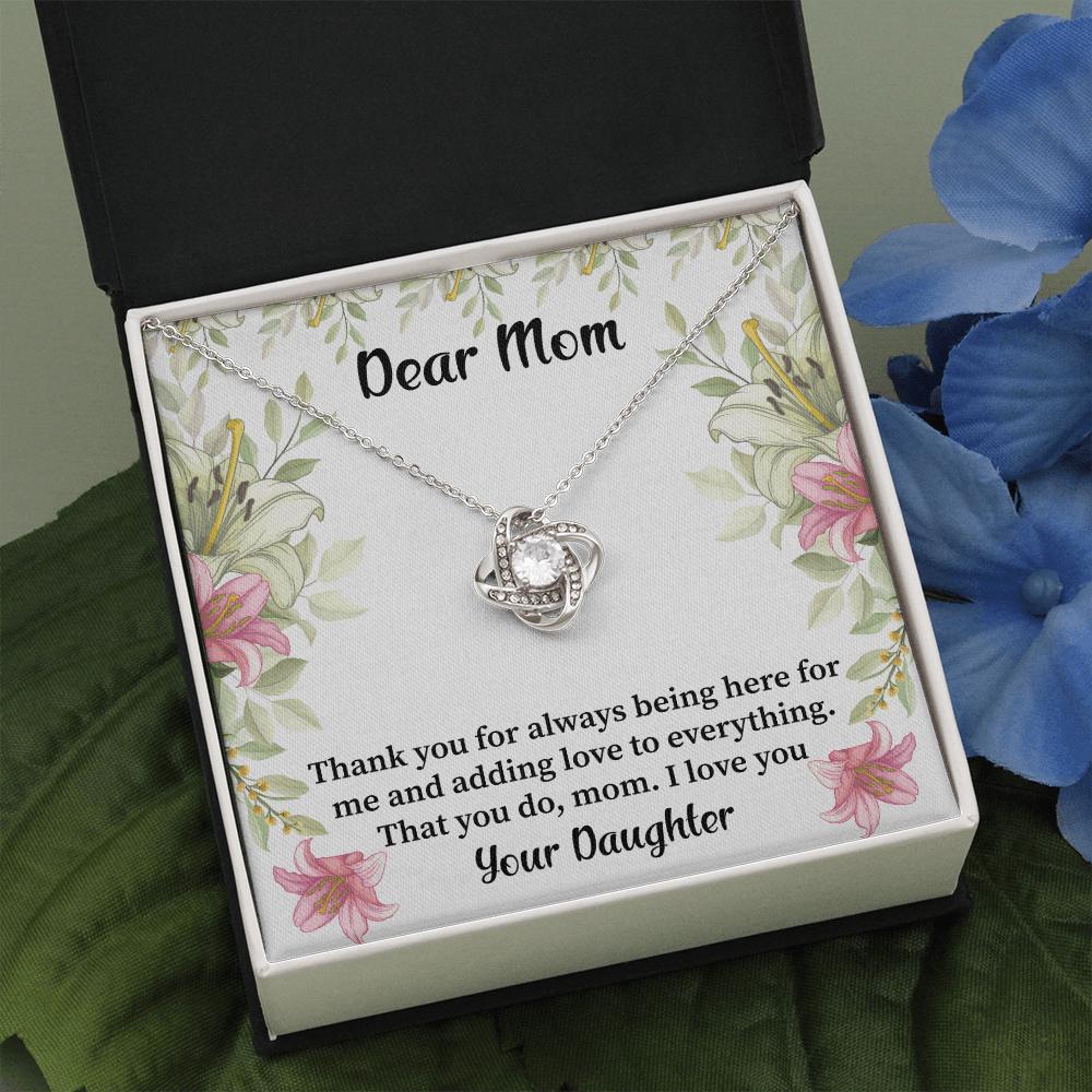 Mom - Thank You For Always Being Here Love Knot Necklace Message Card