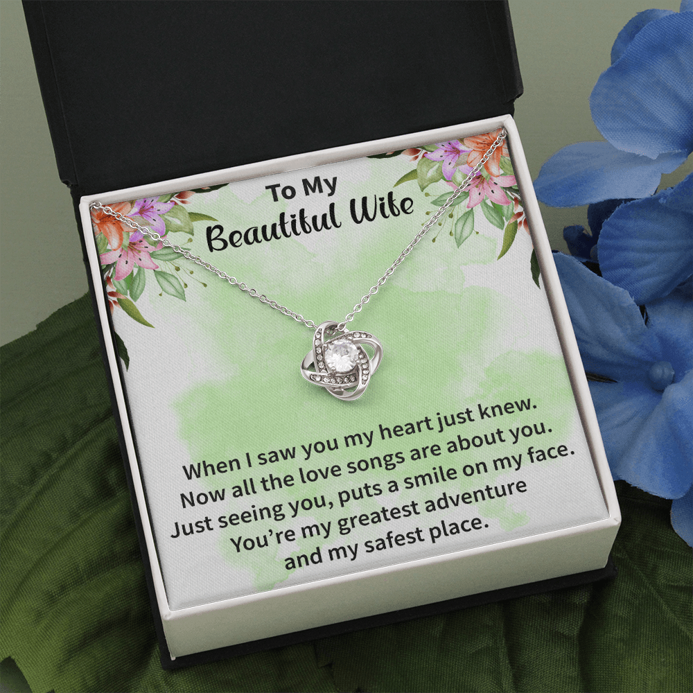 Wife - When I Saw You Love Knot Necklace Message Card