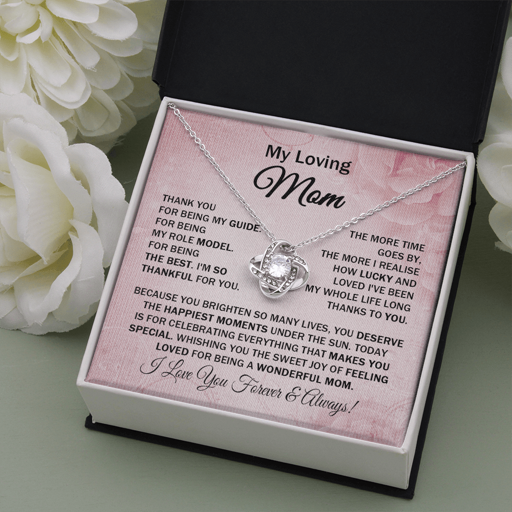 Loving Mom - Thank You for Being My Guide - Love Knot Necklace Message Card Cute Gift for Mom Mother's Day Birthday from Daughter Son