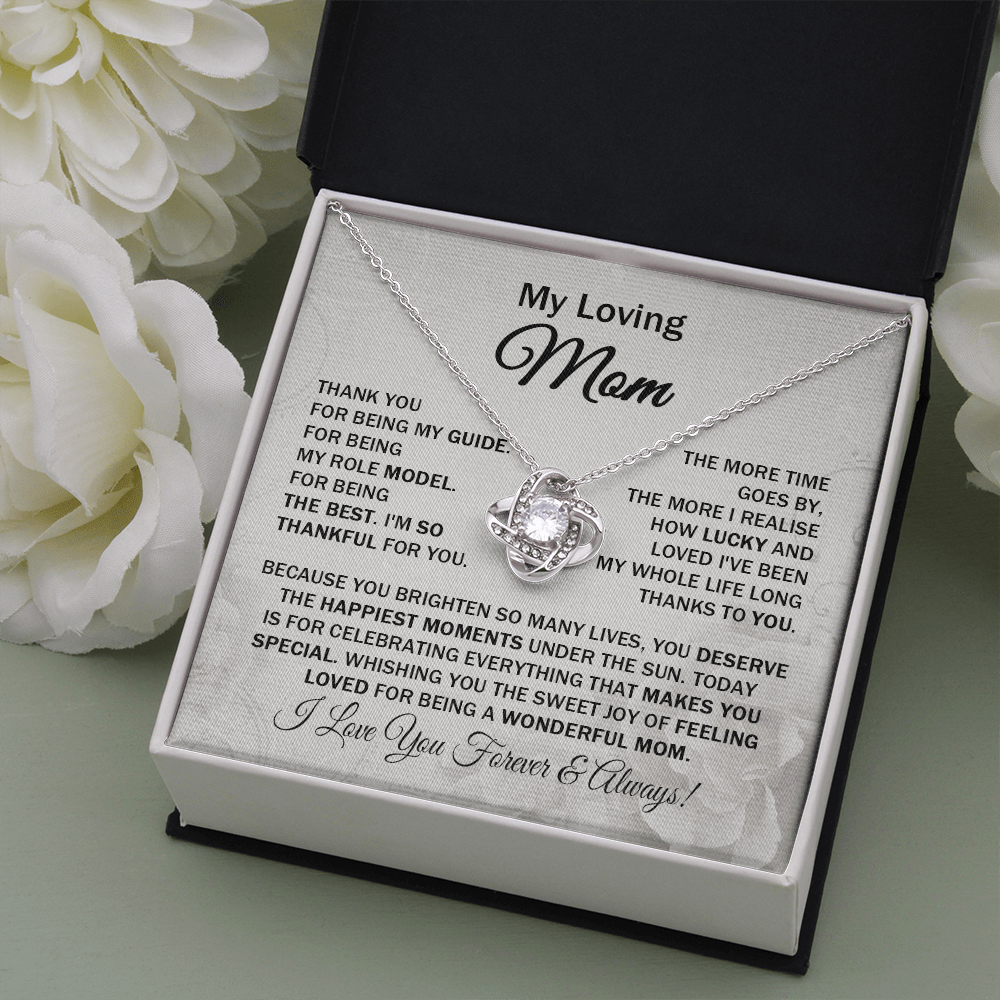Beautiful Loving Mom - Thank You for Being My Guide - Love Knot Necklace Message Card Gift for Mom Mother's Day Birthday from Daughter Son