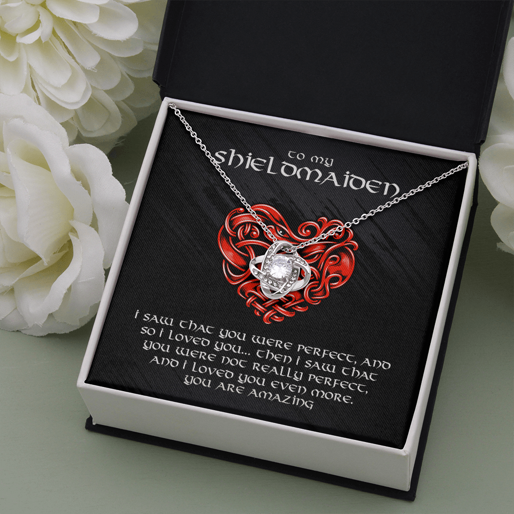 To My Shieldmaiden Necklace - Love Knot Necklace Message Card - Norse Jewellery, Wife Gift, Viking Gift
