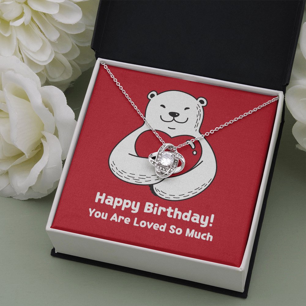 Happy Birthday You Are Loved So Much Cute Red Bear - Love Knot Necklace Message Card