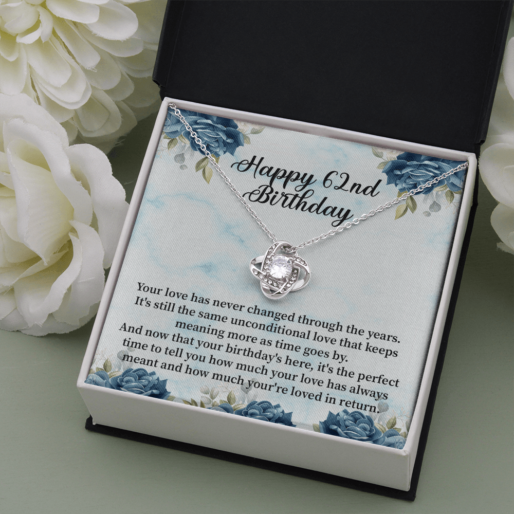 Happy 62nd Birthday - Love Knot Necklace Message Card