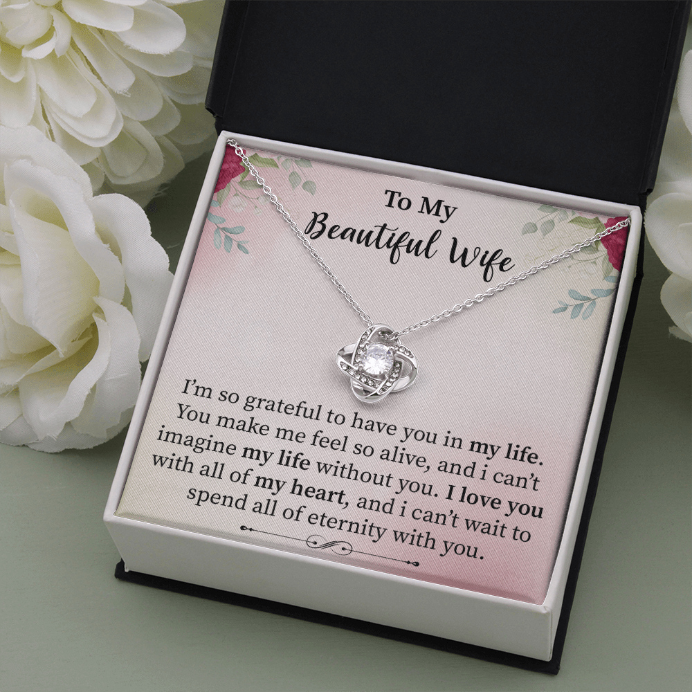 Wife - I'm So Grateful - Love Knot Necklace Message Card