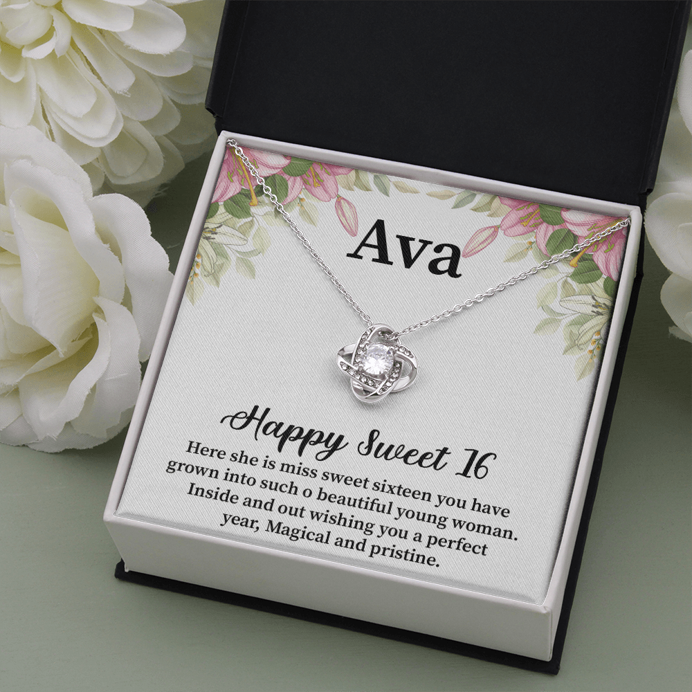 Ava - Personalized Birthday Love Knot Necklace Message Card