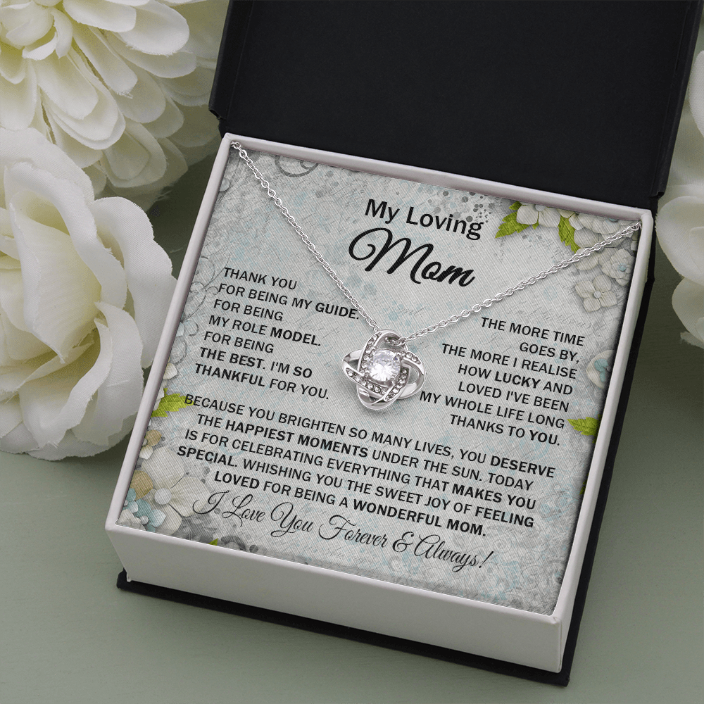 Loving Mom - Thank You for Being My Guide - Love Knot Necklace Message Card Gift for Mom Mother's Day Birthday from Daughter Son Lovely Family Gift