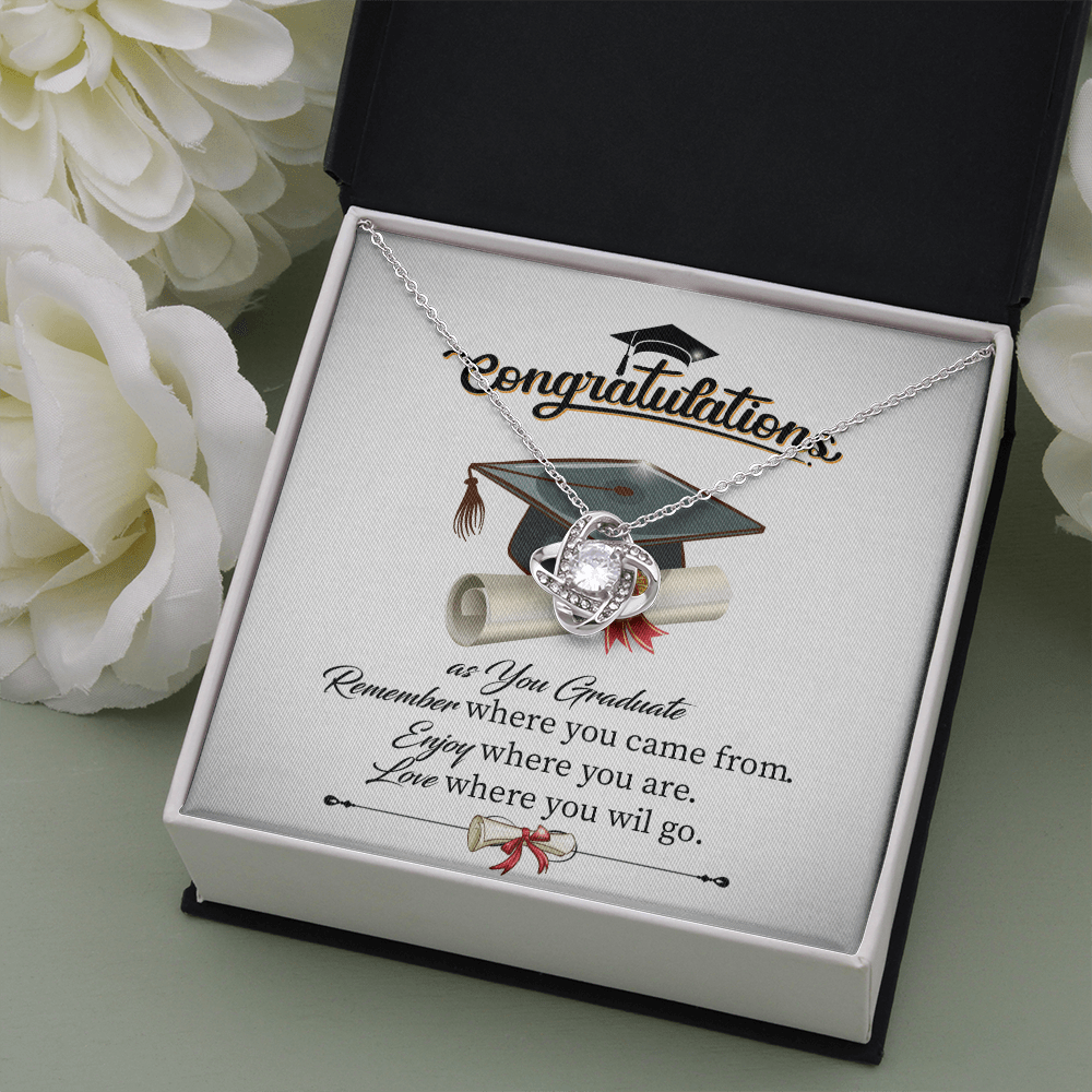 Graduation Congratulations - As You Graduate - Love Knot Necklace Message Card Gift For Daughter Granddaughter From Mom, Mother, Dad, Father