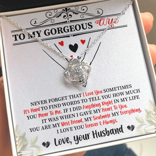 Wife - Never Forget That I Love You Love Knot Necklace Message Card