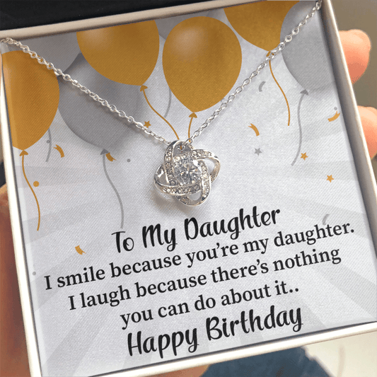 Birthday Daughter - I Smile Love Knot Necklace Message Card
