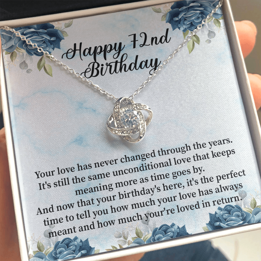 Happy 72nd Birthday - Love Knot Necklace Message Card