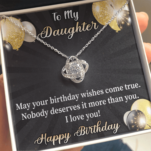 Daughter - May Your Wishies Come True Love Knot Necklace Message Card