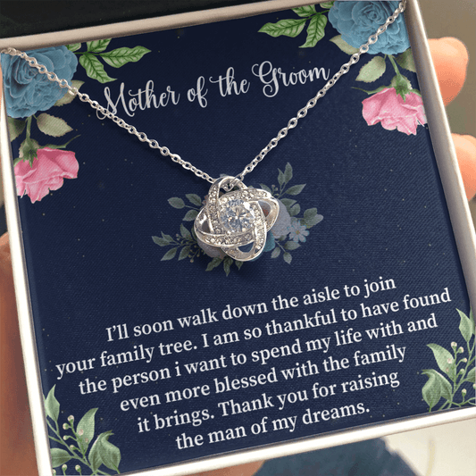Mother Of The Groom - I'll Soon Walk Down Love Knot Necklace Message Card