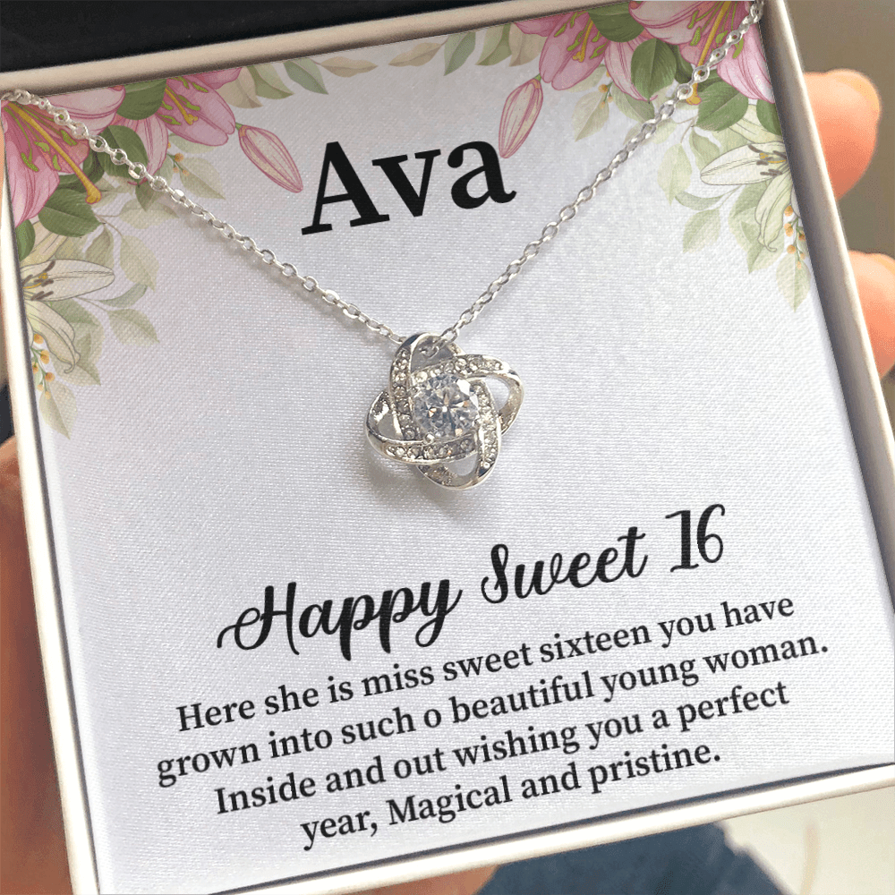 Ava - Personalized Birthday Love Knot Necklace Message Card