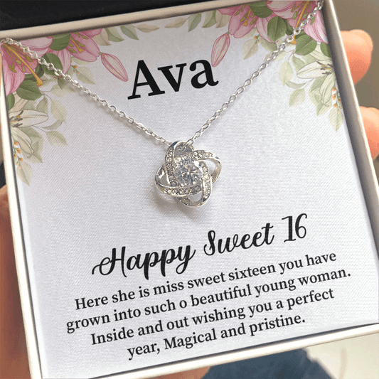 Ava - Personalized Birthday Love Knot Necklace Message Card