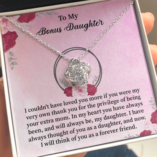 Bonus Daughter - I Couldn't Have Loved You More - Love Knot Necklace Message Card