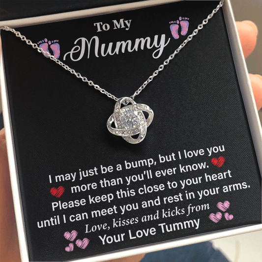 Mummy - I May Just Be A Bump Love Knot Necklace Message Card