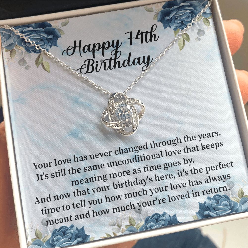 Happy 74th Birthday - Love Knot Necklace Message Card