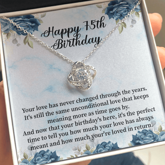 Happy 75th Birthday - Love Knot Necklace Message Card