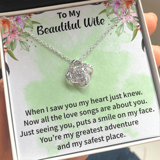 Wife - When I Saw You Love Knot Necklace Message Card