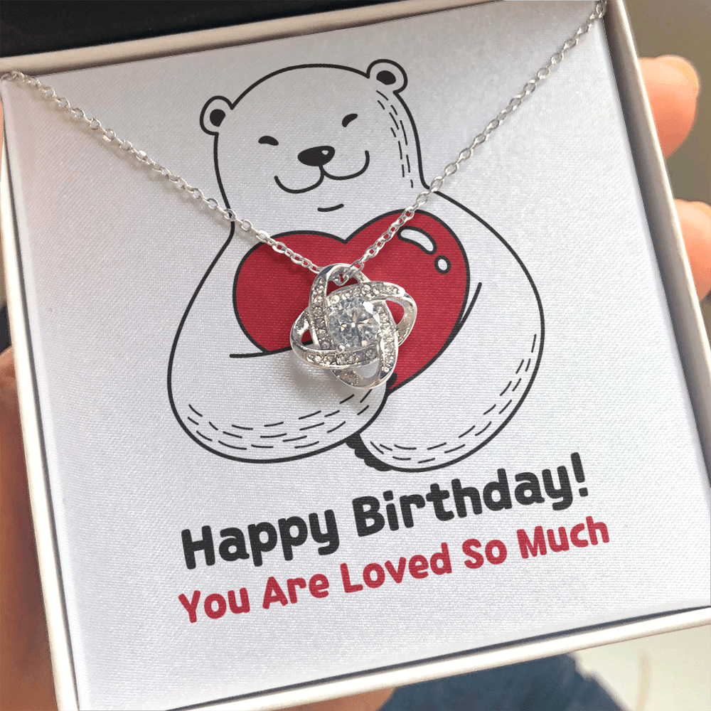 Happy Birthday You Are Loved So Much Cute White Bear - Love Knot Necklace Message Card