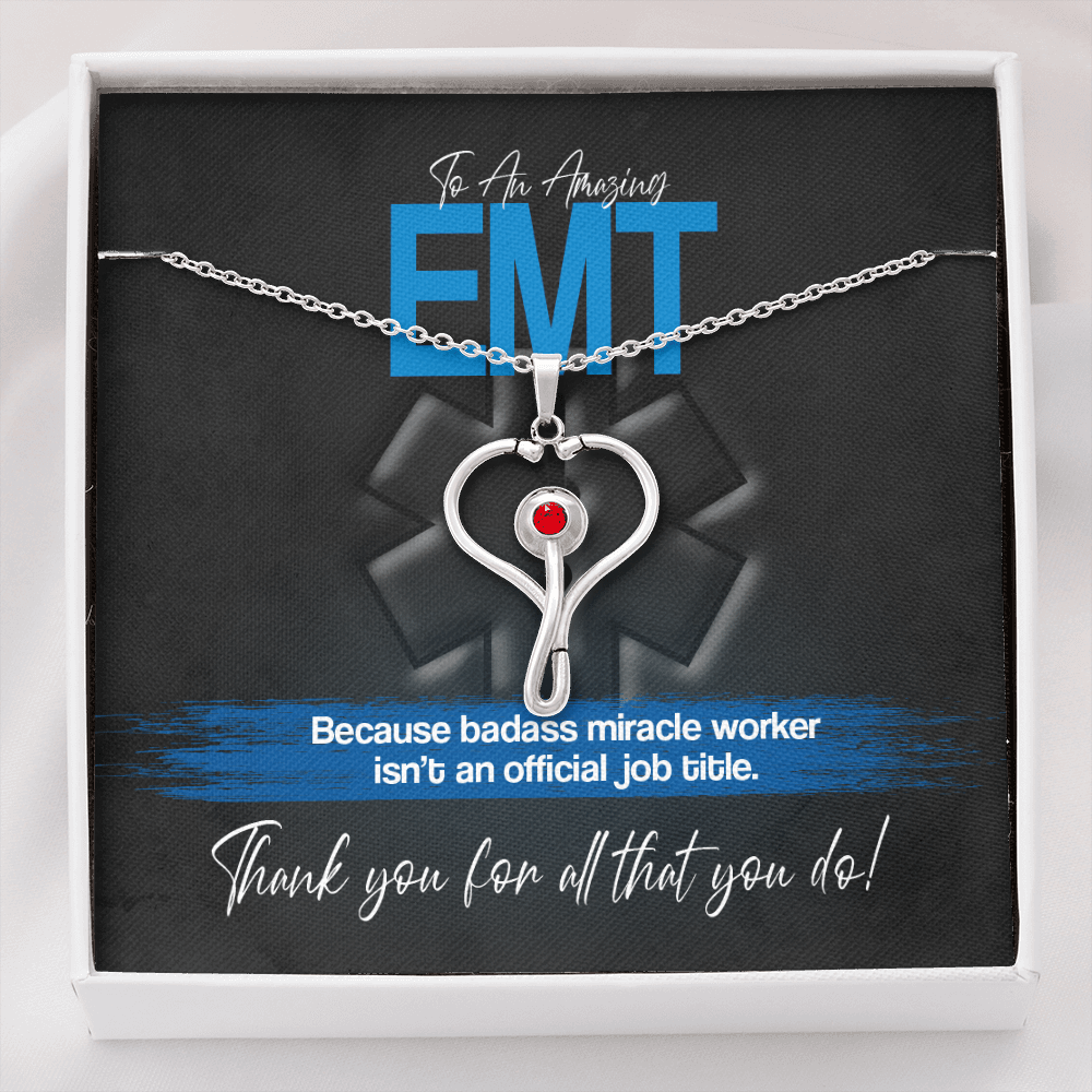 To An Amazing EMT - Thank You For All That You Do - Stethoscope Necklace Message Card