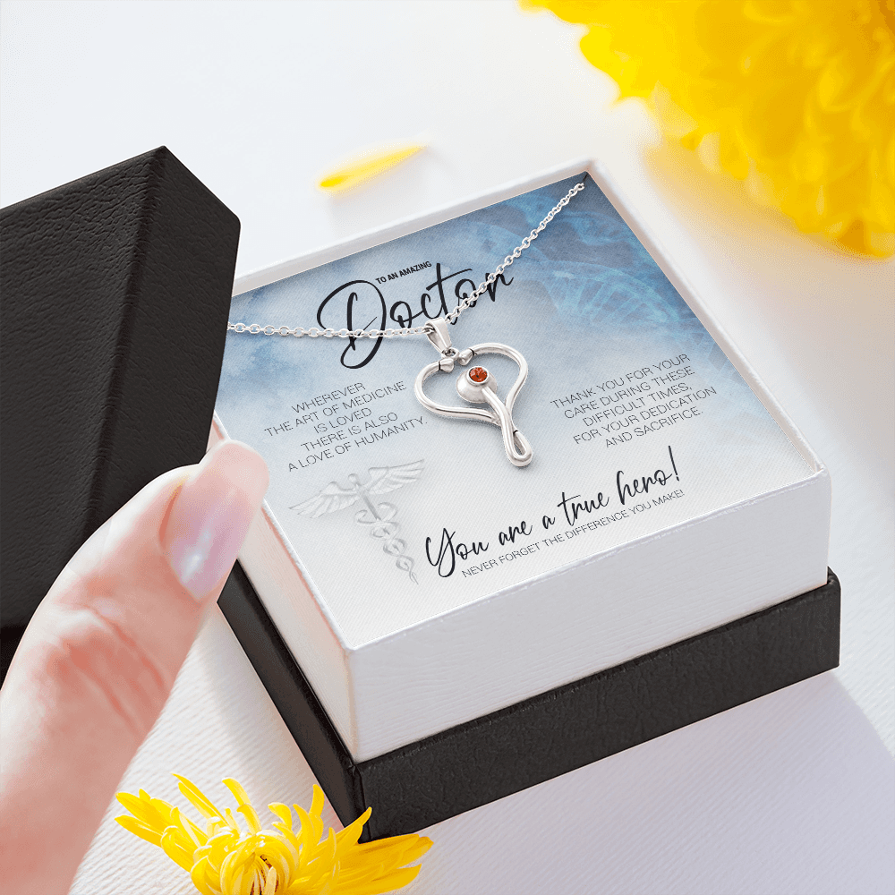 To An Amazing Doctor - You Are A True Hero - Stethoscope Necklace Message Card