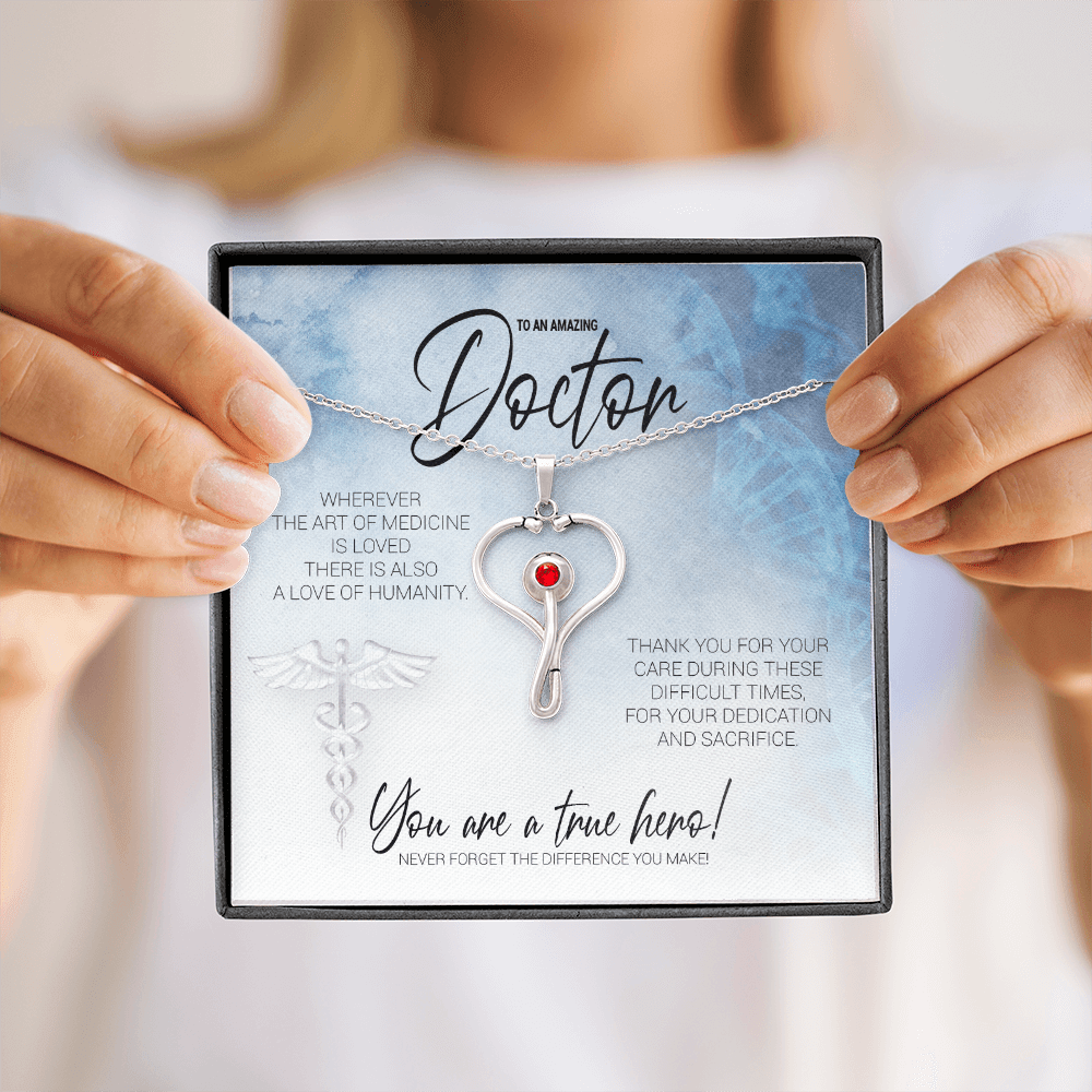 To An Amazing Doctor - You Are A True Hero - Stethoscope Necklace Message Card