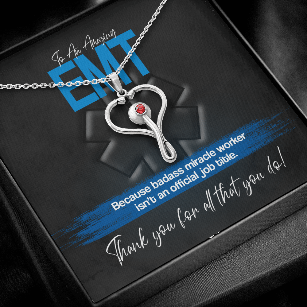 To An Amazing EMT - Thank You For All That You Do - Stethoscope Necklace Message Card