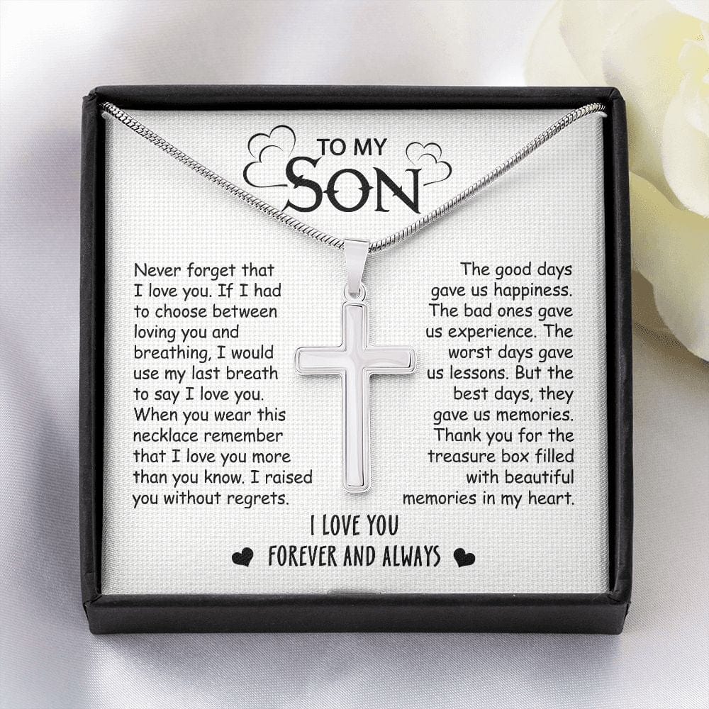 Gift For Son - No Regrets - Cross Necklace With Message Card - Son Gift For Birthday, Christmas, Special Occasion From Mom, Dad