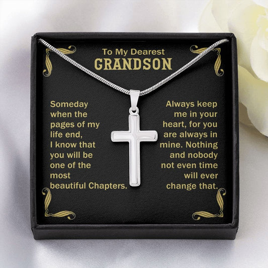 Gift For Grandson - Most Beautiful Chapters - Cross Necklace With Message Card - Son Gift For Birthday, Christmas, Special Occasion From Grandmother, Grandfather