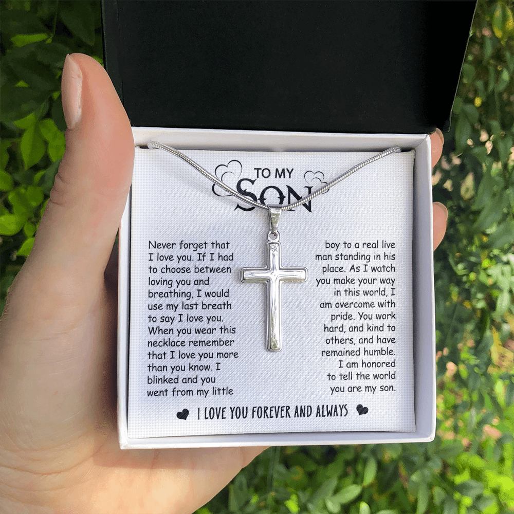 Gift For Son - I Blinked - Cross Necklace With Message Card - Son Gift For Birthday, Christmas, Special Occasion From Mom, Dad